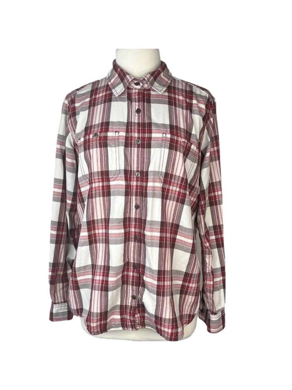 Carhartt Button Front Shirt Womens Large Red White Plaid Casual